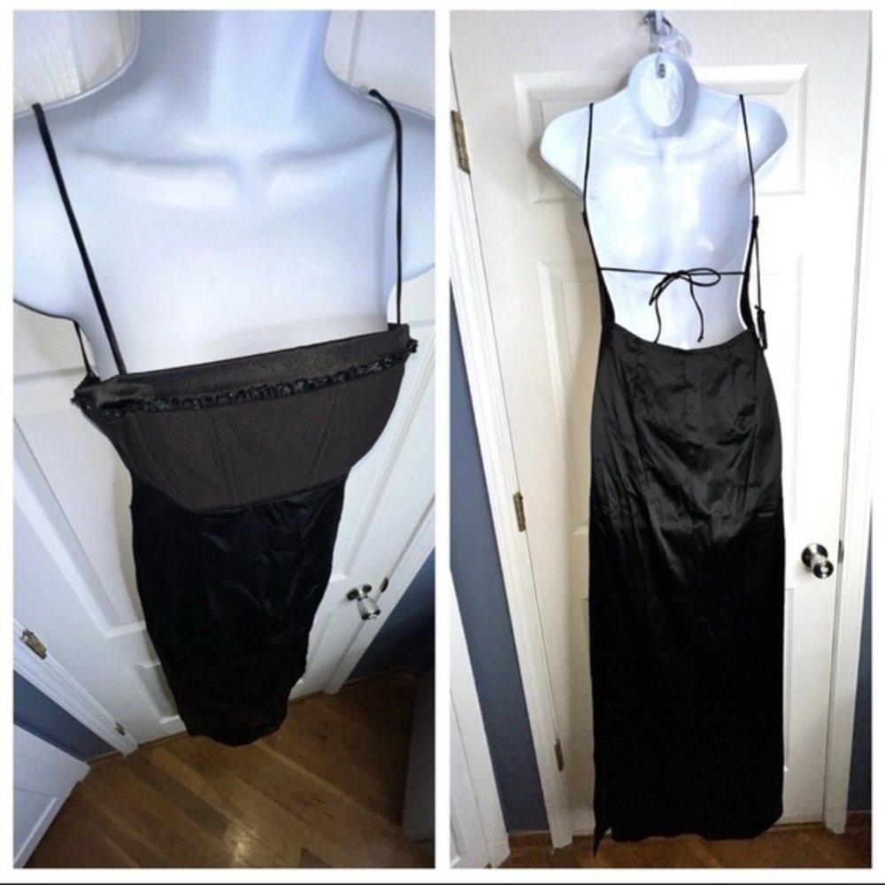 Zum Zum Niki Livas Juniors 11 12 Black Satin 90s Long Prom Dress Strappy Back L